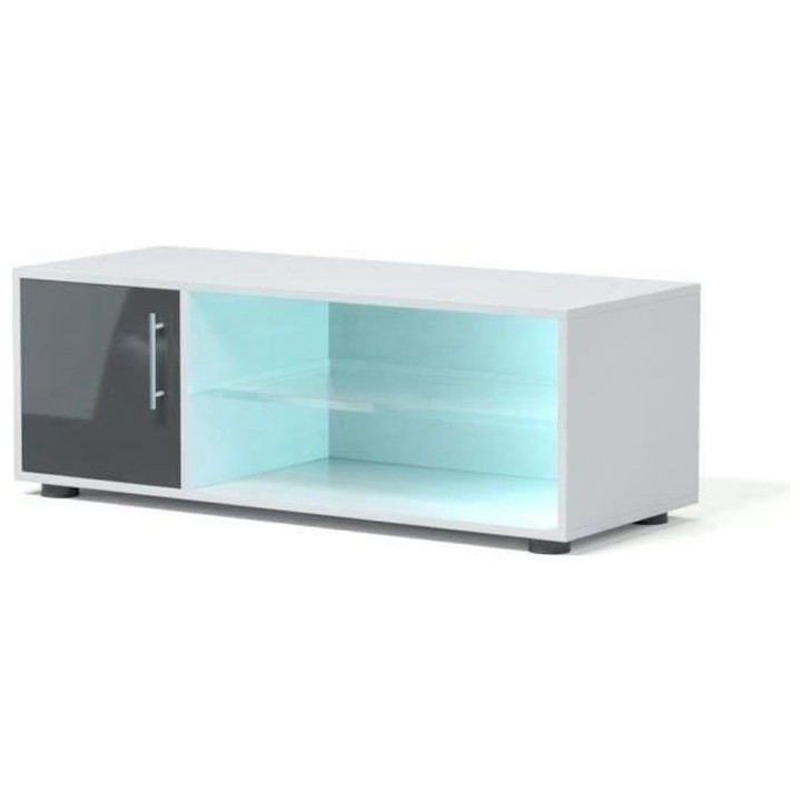 KORA Meuble TV contemporain avec éclairage LED laqué gris - L 100 cm