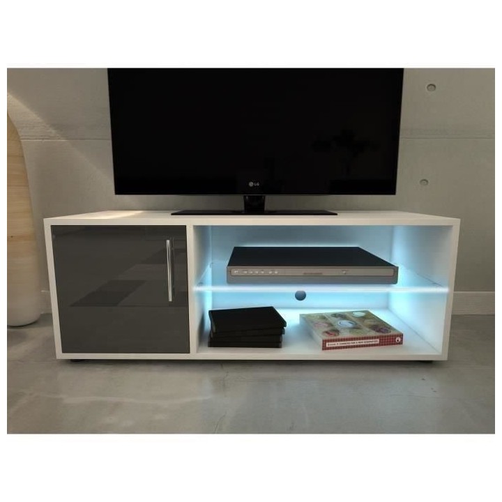 KORA Meuble TV contemporain avec éclairage LED laqué gris - L 100 cm