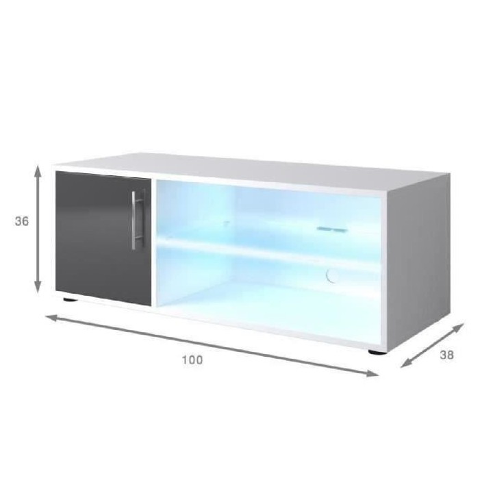 KORA Meuble TV contemporain avec éclairage LED laqué gris - L 100 cm