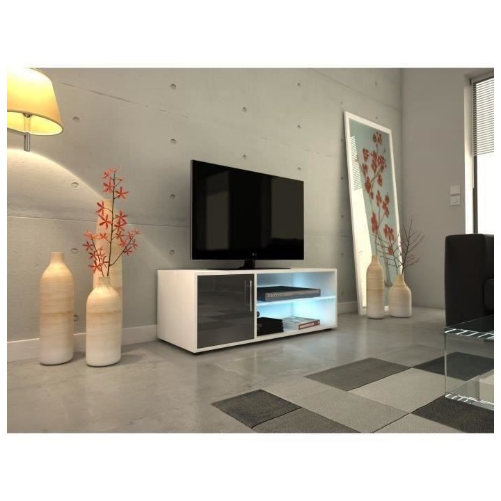 KORA Meuble TV contemporain avec éclairage LED laqué gris - L 100 cm