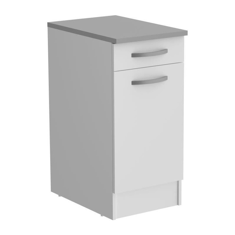 OSLO Meuble Bas 1 porte + 1 tiroir + plan - Blanc - L 40 x P 60 x H 86 cm