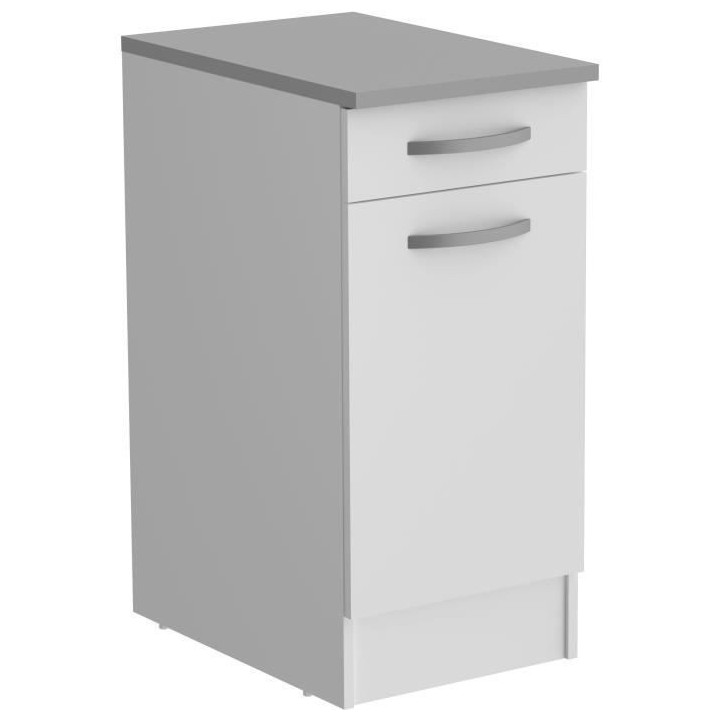OSLO Meuble Bas 1 porte + 1 tiroir + plan - Blanc - L 40 x P 60 x H 86
