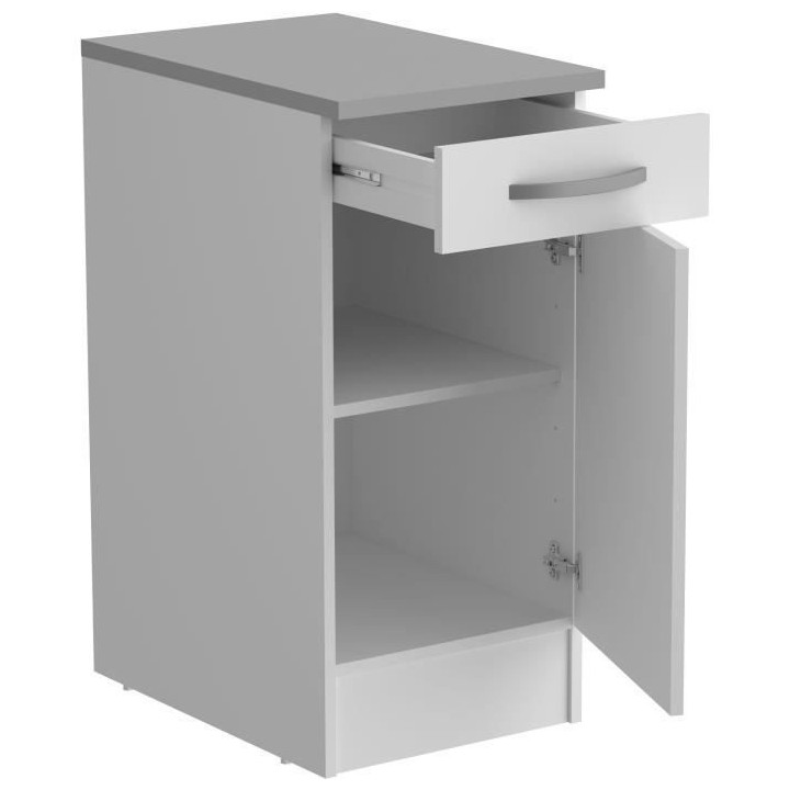 OSLO Meuble Bas 1 porte + 1 tiroir + plan - Blanc - L 40 x P 60 x H 86