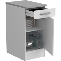 OSLO Meuble Bas 1 porte + 1 tiroir + plan - Blanc - L 40 x P 60 x H 86 cm