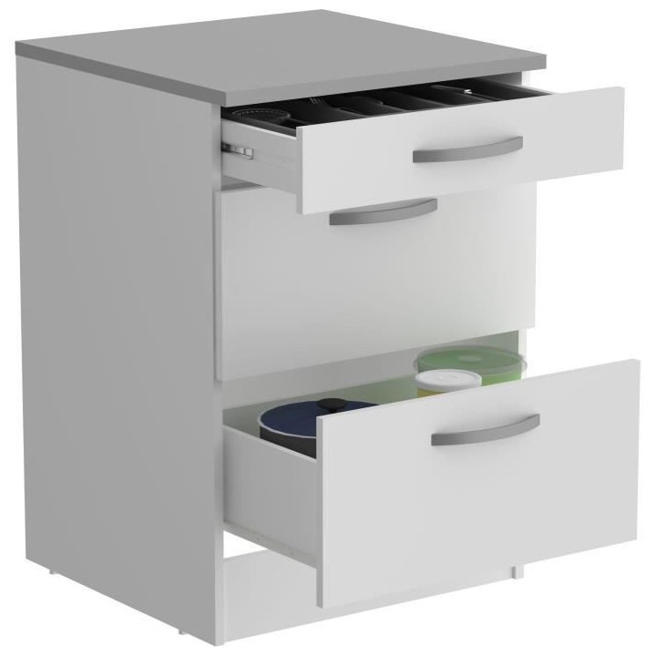 OSLO Meuble Bas 3 tiroirs + plan - Décor blanc - L 60 x P 60 x H 86 c