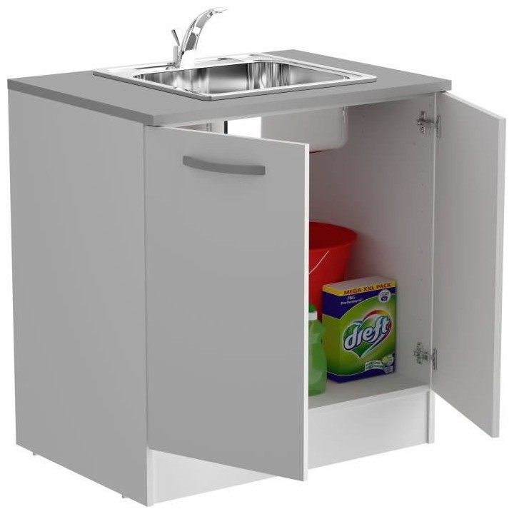 OSLO Meuble bas 2 portes + plan - Décor blanc - L 80 x P 60 x H 86 cm