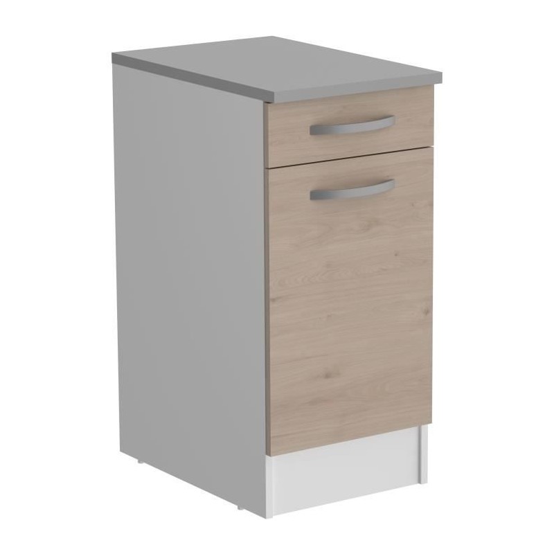 OSLO Meuble Bas 1 porte + 1 tiroir + plan - Décor Chene Jackson - L 40 x P 60 x H 86 cm