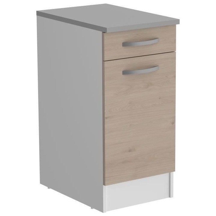 OSLO Meuble Bas 1 porte + 1 tiroir + plan - Décor Chene Jackson - L 4