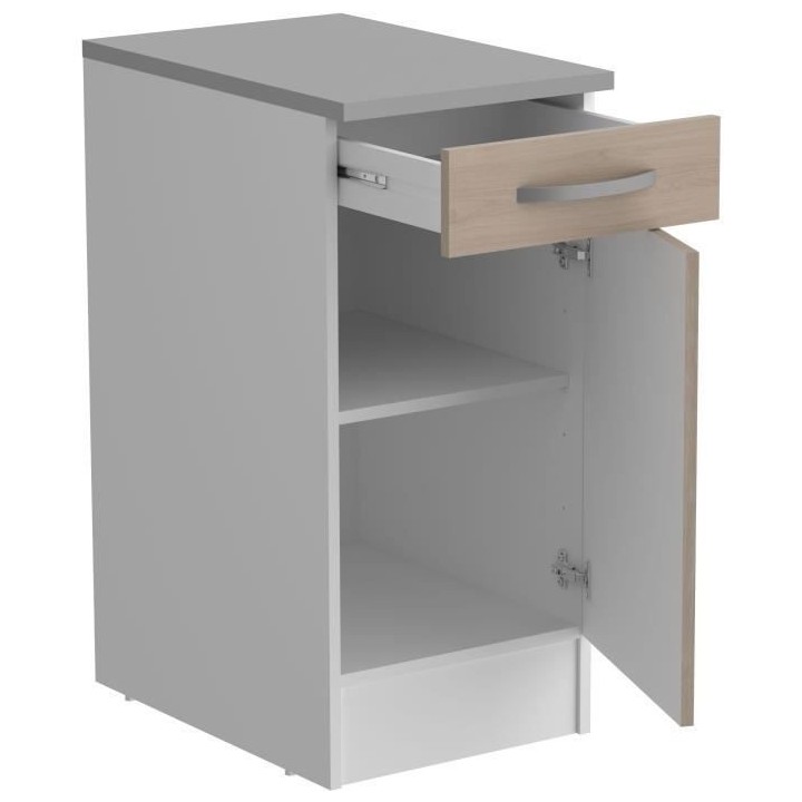 OSLO Meuble Bas 1 porte + 1 tiroir + plan - Décor Chene Jackson - L 4