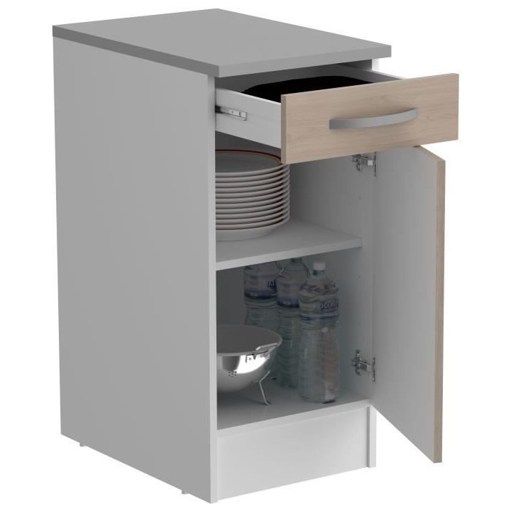 OSLO Meuble Bas 1 porte + 1 tiroir + plan - Décor Chene Jackson - L 4