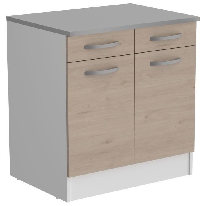 OSLO Meuble Bas 2 portes 2 tiroirs + plan - Décor Chene Jackson - L 8