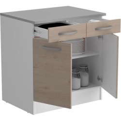 OSLO Meuble Bas 2 portes 2 tiroirs + plan - Décor Chene Jackson - L 80 x P 60 x H 86 cm