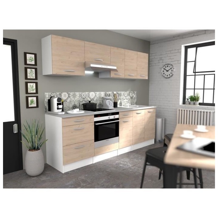 OSLO Meuble Bas 2 portes 2 tiroirs + plan - Décor Chene Jackson - L 8