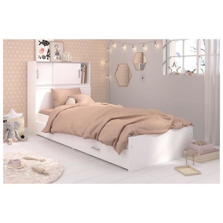 Lit junior SCOOP 90x200 cm - 2 tiroirs - Adaptable en 190 cm - Décor