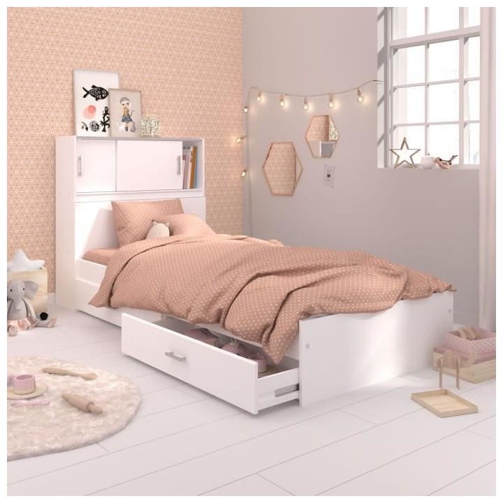 Lit junior SCOOP 90x200 cm - 2 tiroirs - Adaptable en 190 cm - Décor