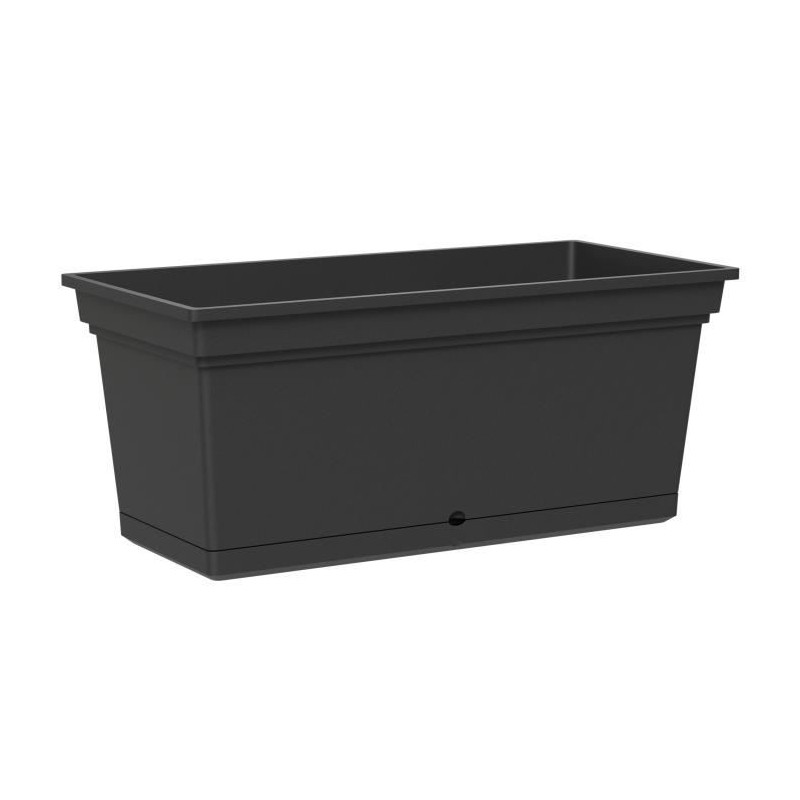 TERAPLAST Jardiniere plastique AQUA Anthracite - Rectangulaire - Longueur 78cm - Soucoupe intégrée - 130L