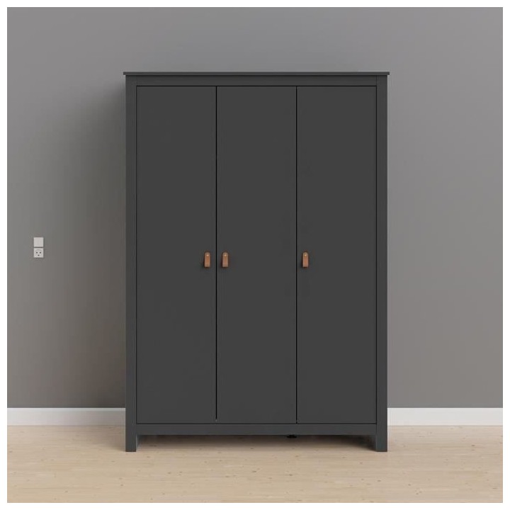 TVILUM Armoire 3 portes - Gris - L 126 x P 50,9 x H 180,3 cm - LEXINTO
