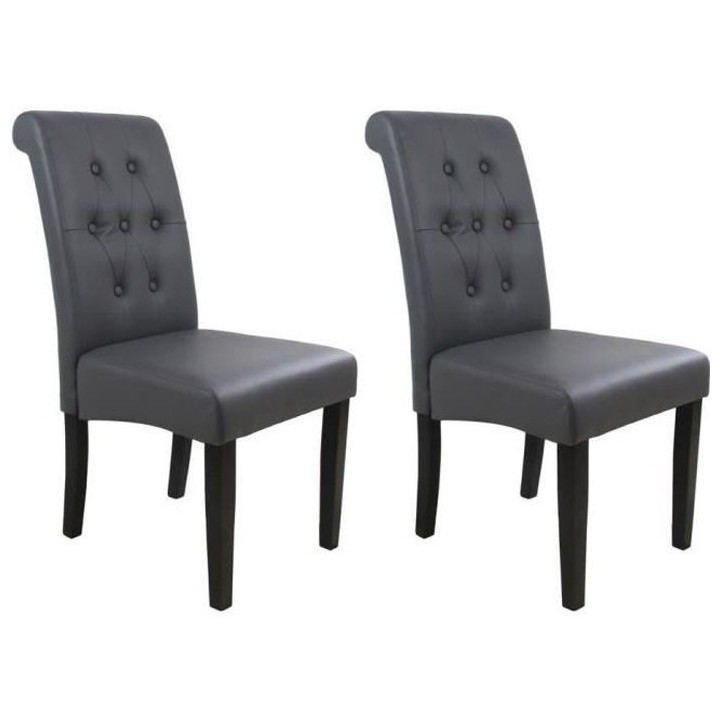 CUBA Lot de 2 chaises de salle a manger - Simili gris - Style contempo