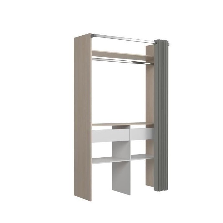 Kit dressing - Penderie + 2 tiroirs + étagere - Décor chene et blanc