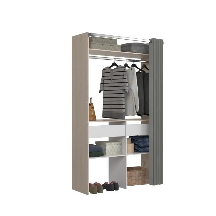 Kit dressing - Penderie + 2 tiroirs + étagere - Décor chene et blanc