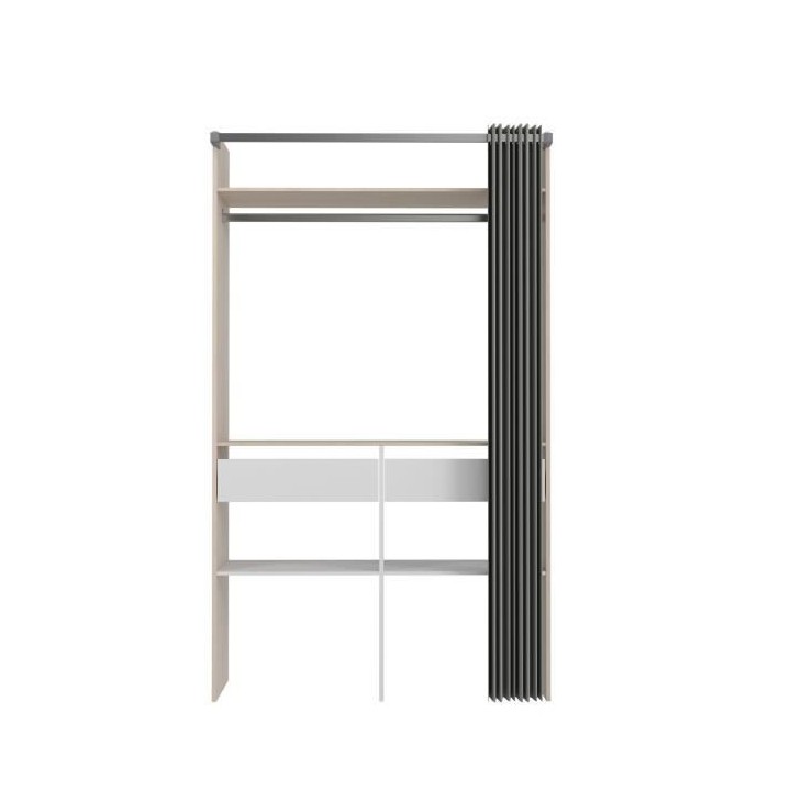 Kit dressing - Penderie + 2 tiroirs + étagere - Décor chene et blanc