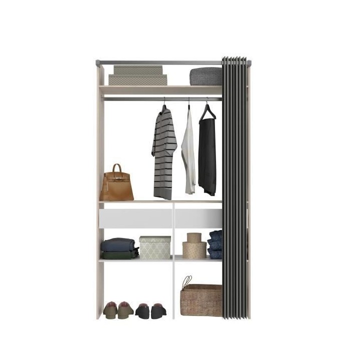 Kit dressing - Penderie + 2 tiroirs + étagere - Décor chene et blanc