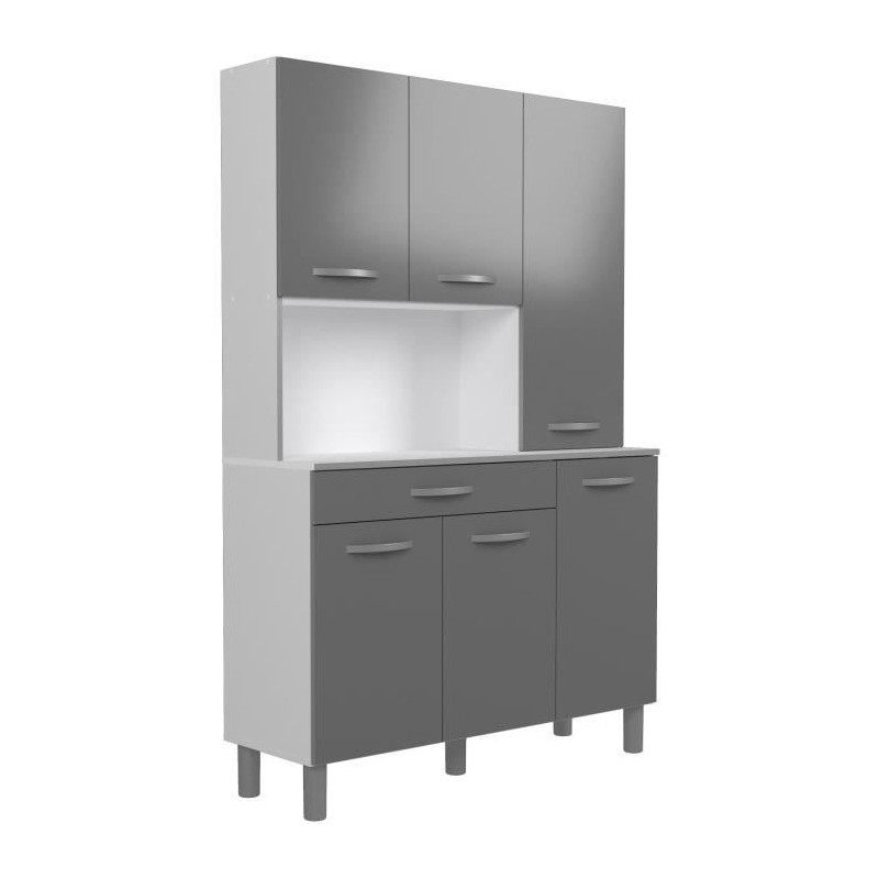 OSLO Buffet de 120 cm - 1 Tiroir et 6 Portes - L 120 x P 40 x H 185 cm - Coloris Gris brillant - EKIPA