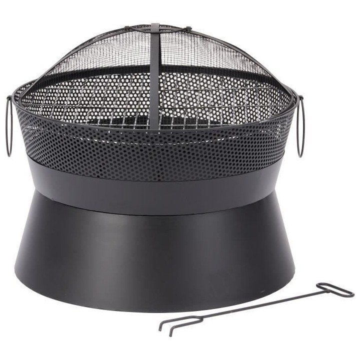 Brasero Leon en acier - Finition noire - Grille chromée - H42 x L51 x