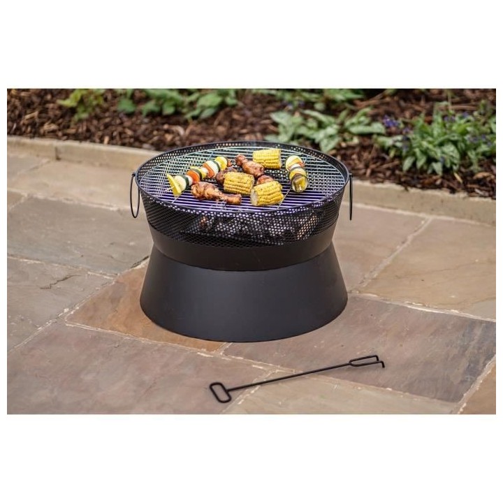 Brasero Leon en acier - Finition noire - Grille chromée - H42 x L51 x