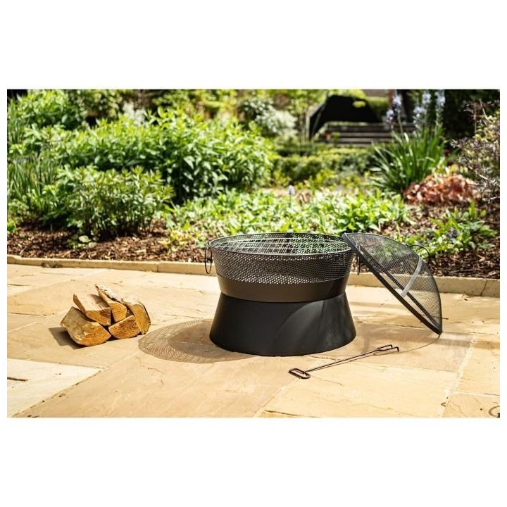 Brasero Leon en acier - Finition noire - Grille chromée - H42 x L51 x