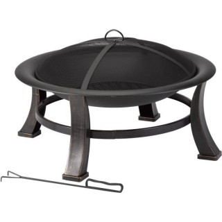 Brasero Forno en acier - 3 pieds - Finition effet bronze - H45 x L76 x