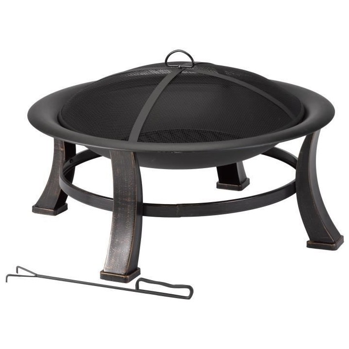 Brasero Forno en acier - 3 pieds - Finition effet bronze - H45 x L76 x