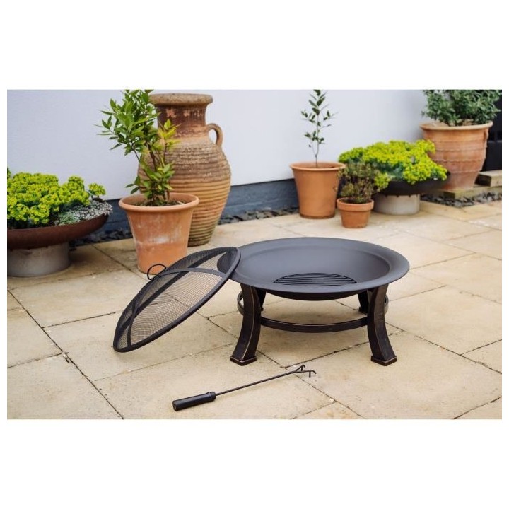 Brasero Forno en acier - 3 pieds - Finition effet bronze - H45 x L76 x