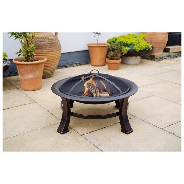 Brasero Forno en acier - 3 pieds - Finition effet bronze - H45 x L76 x