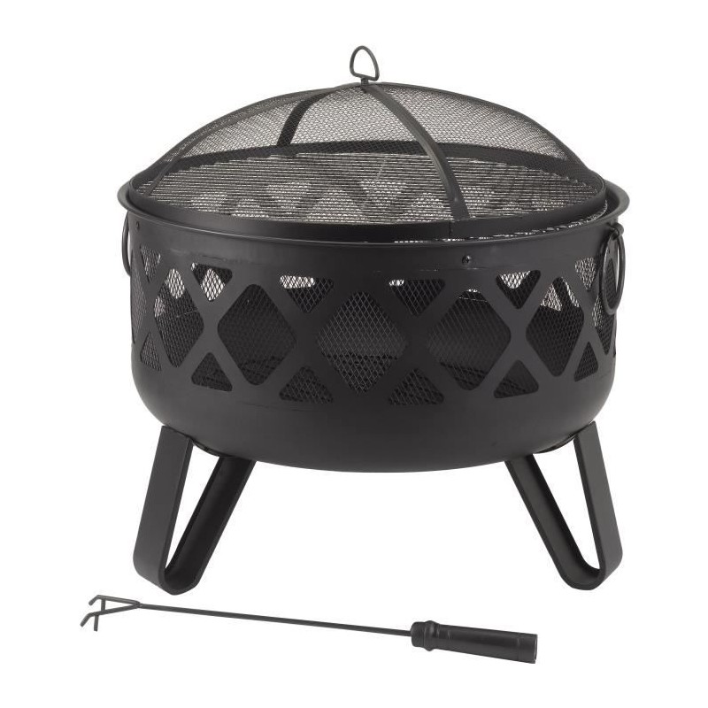 Brasero Dana Deepbowl en acier - 3 pieds - Grille chromée - H58 x L61 x P61 cm