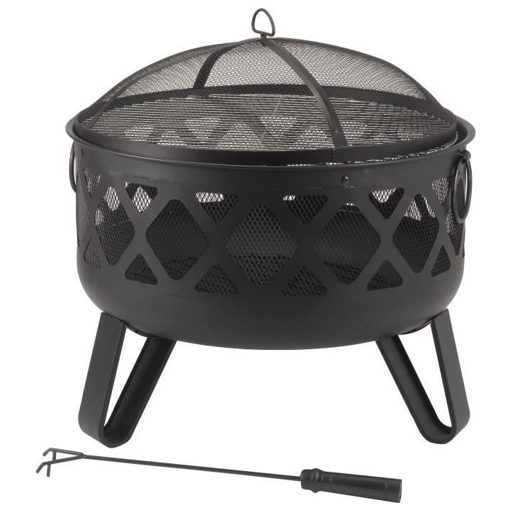 Brasero Dana Deepbowl en acier - 3 pieds - Grille chromée - H58 x L61
