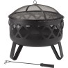 Brasero Dana Deepbowl en acier - 3 pieds - Grille chromée - H58 x L61 x P61 cm