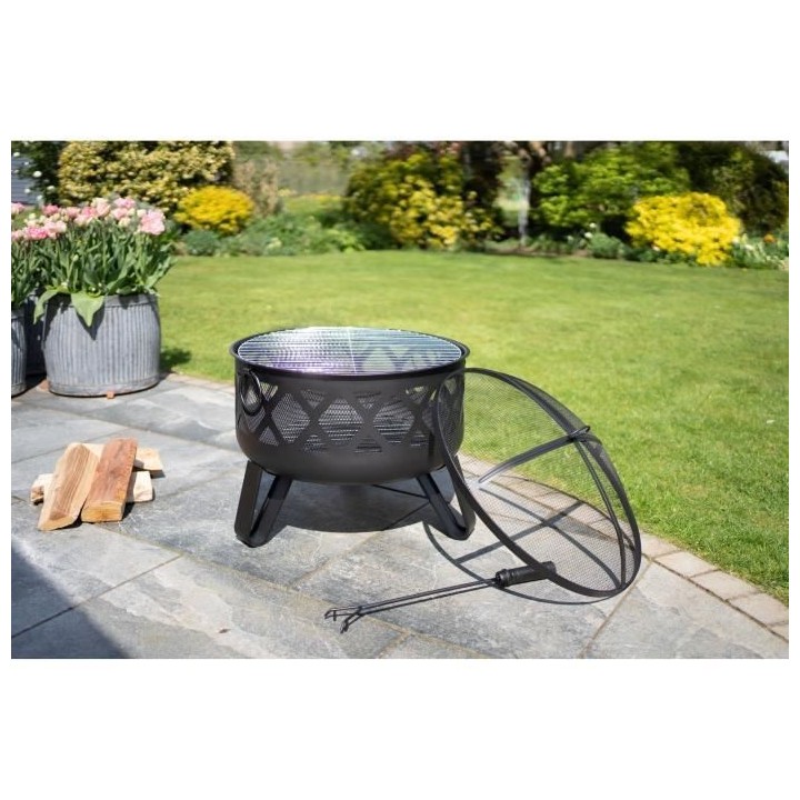 Brasero Dana Deepbowl en acier - 3 pieds - Grille chromée - H58 x L61