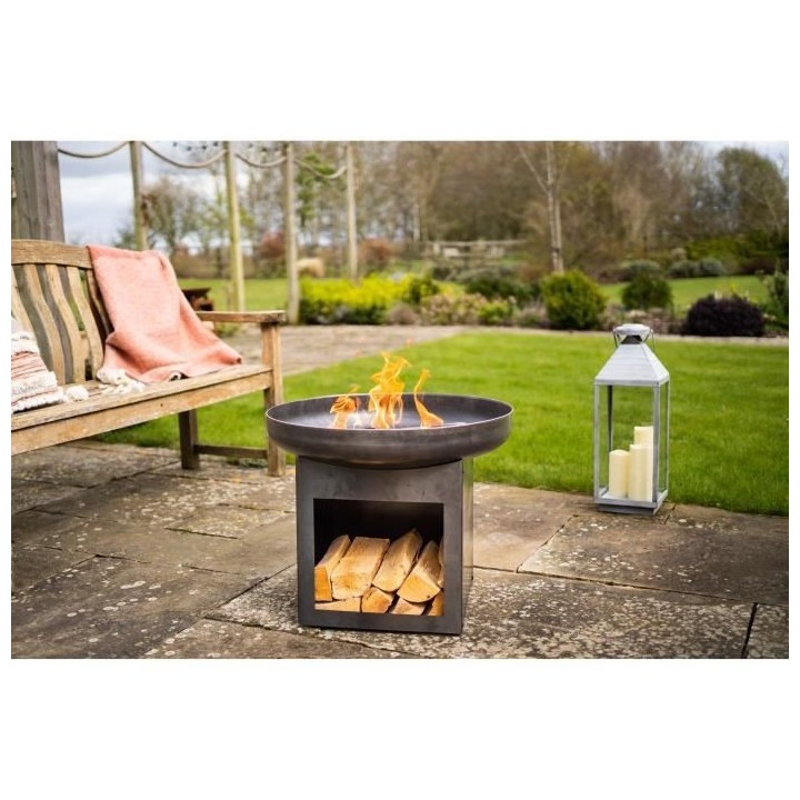 Brasero Laguna Firebowl & Log Store en acier - Finition huile brossé