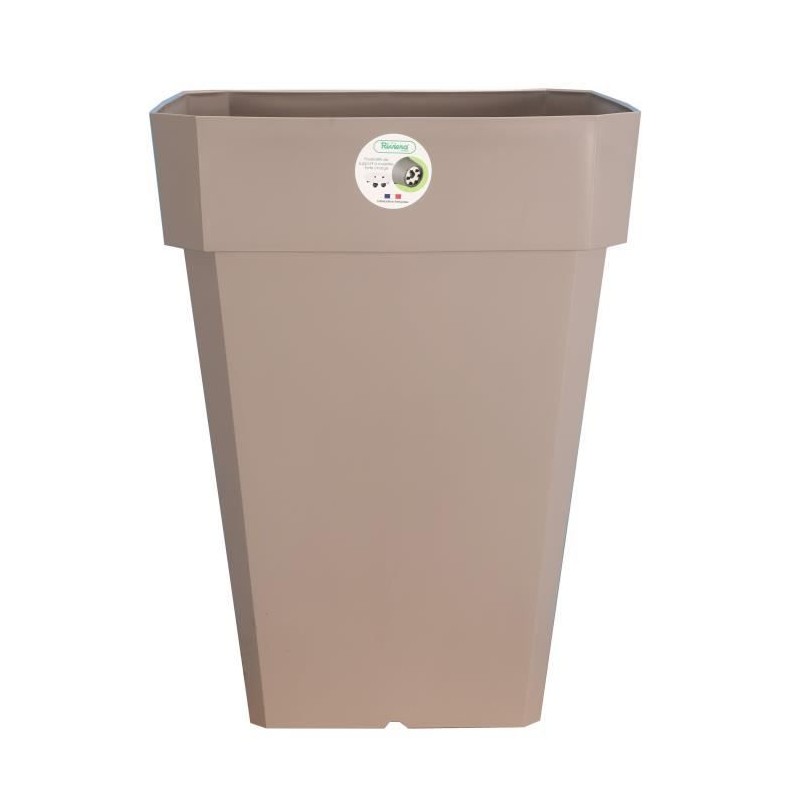 RIVIERA Pot de fleurs carré Soleilla en plastique - 39 x 39 x H 45 cm - 65 L - Taupe