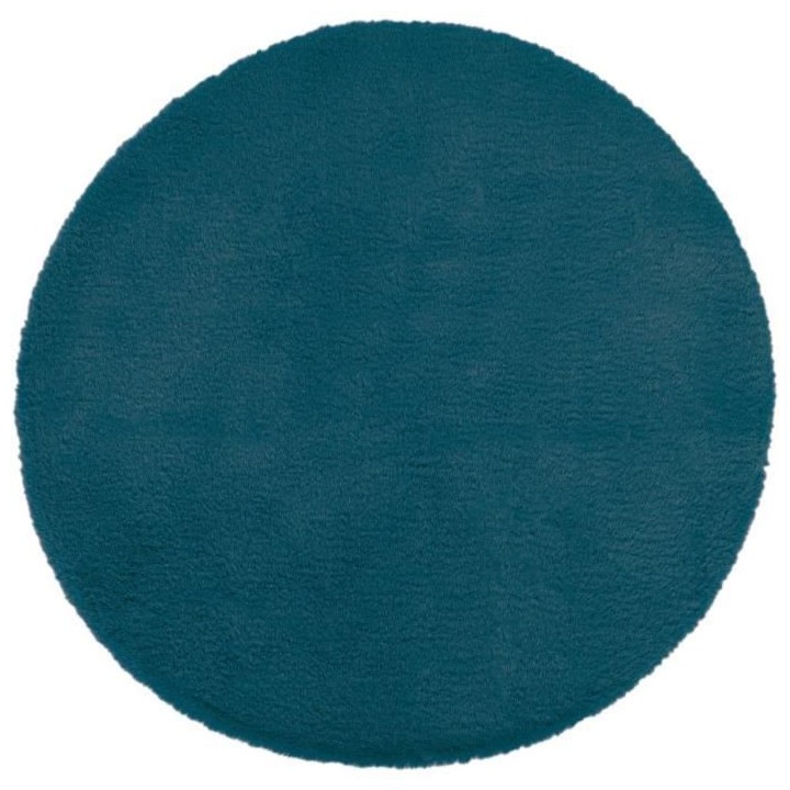 Tapis doux effet fourrure - Bleu canard - D 80 cm