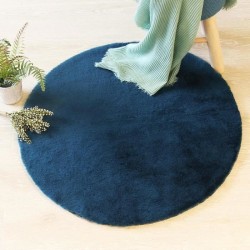 Tapis doux effet fourrure - Bleu canard - D 80 cm