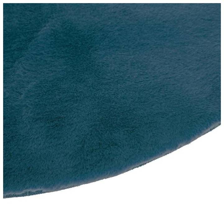 Tapis doux effet fourrure - Bleu canard - D 80 cm