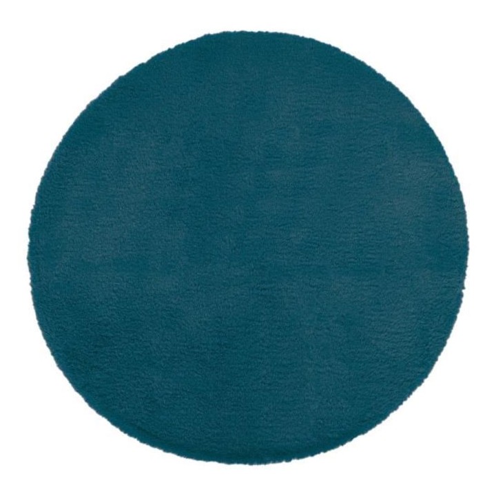 Tapis doux effet fourrure - Bleu canard - D 80 cm