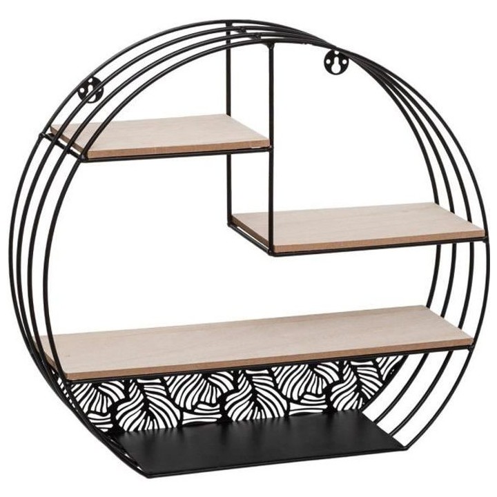 Etagere murale ronde en bois et métal - 39 x 10,9 x H 36 cm - Noir