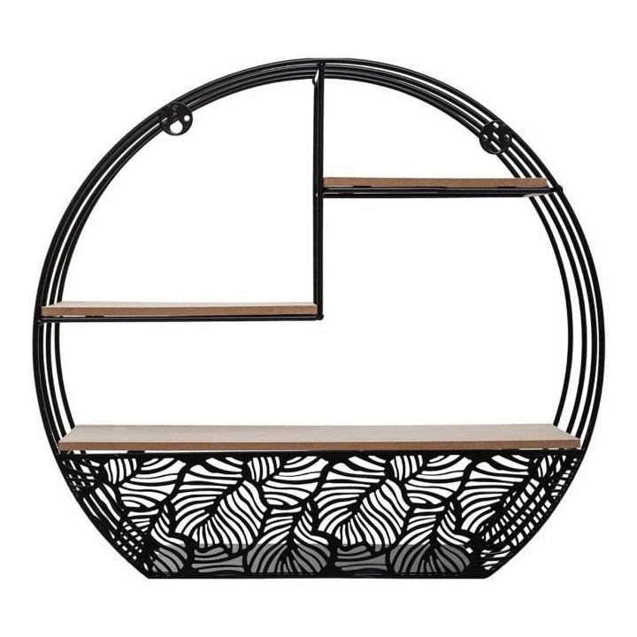 Etagere murale ronde en bois et métal - 39 x 10,9 x H 36 cm - Noir