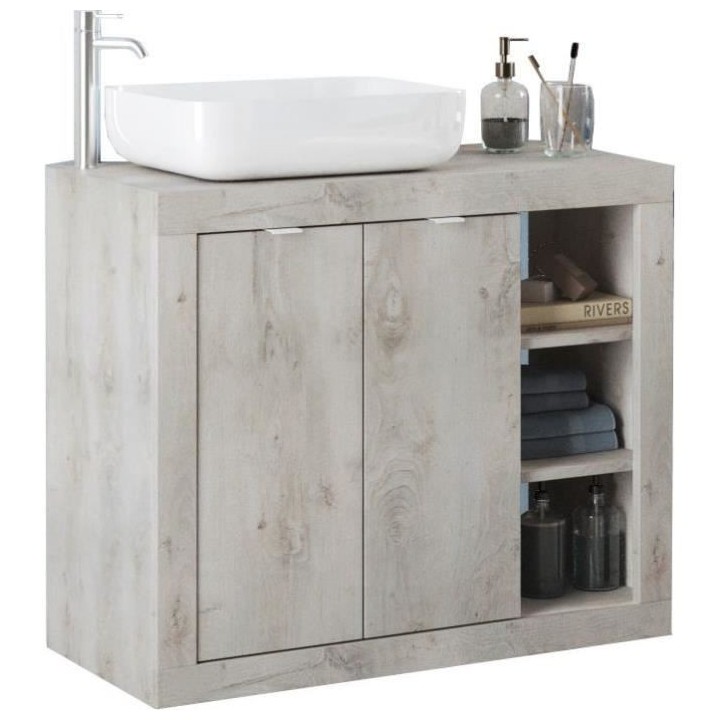 ROME Ensemble Meuble salle de bain L 92 + vasque + 2 Portes + 3 niches