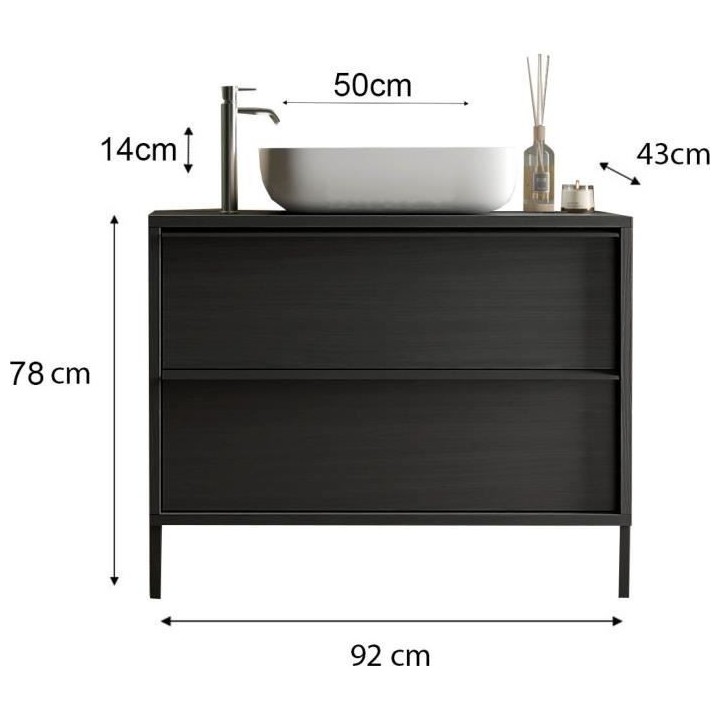 STEEL Ensemble Meuble salle de bain L 92 + vasque + 2 Tiroirs - Colori