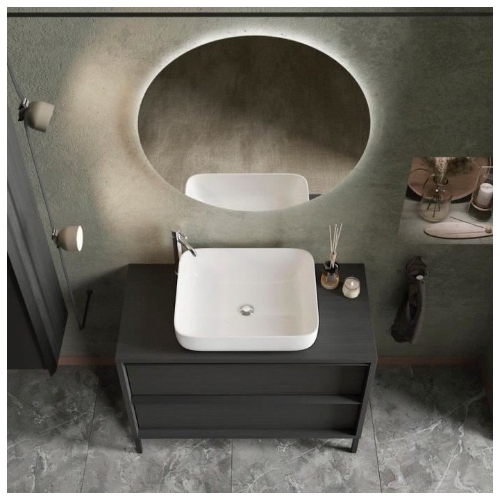 STEEL Ensemble Meuble salle de bain L 92 + vasque + 2 Tiroirs - Colori