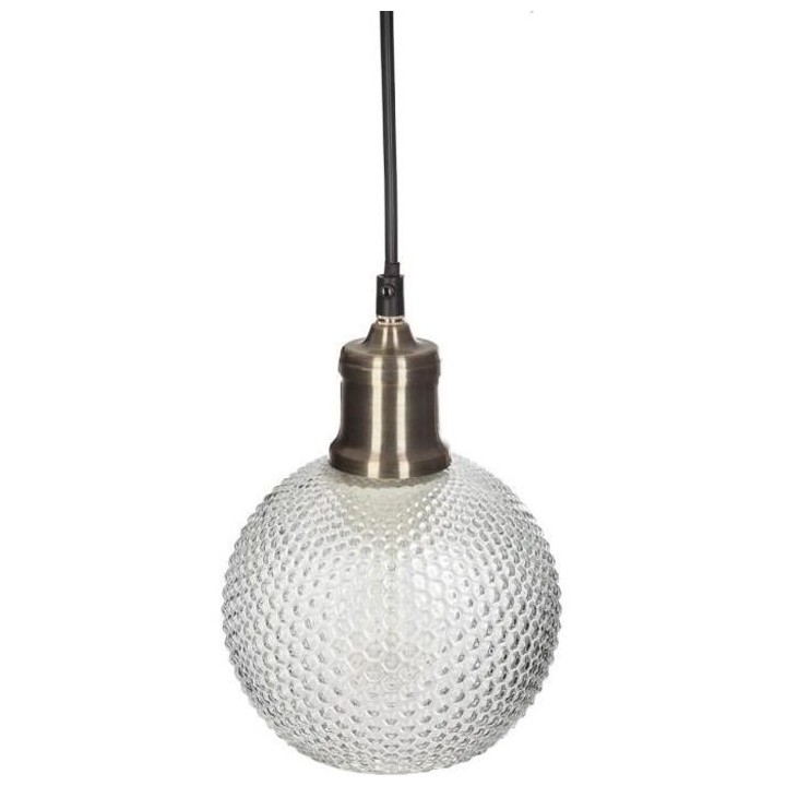 Suspension boule en verre strié - Ø 15 x H 19 cm - Transparent